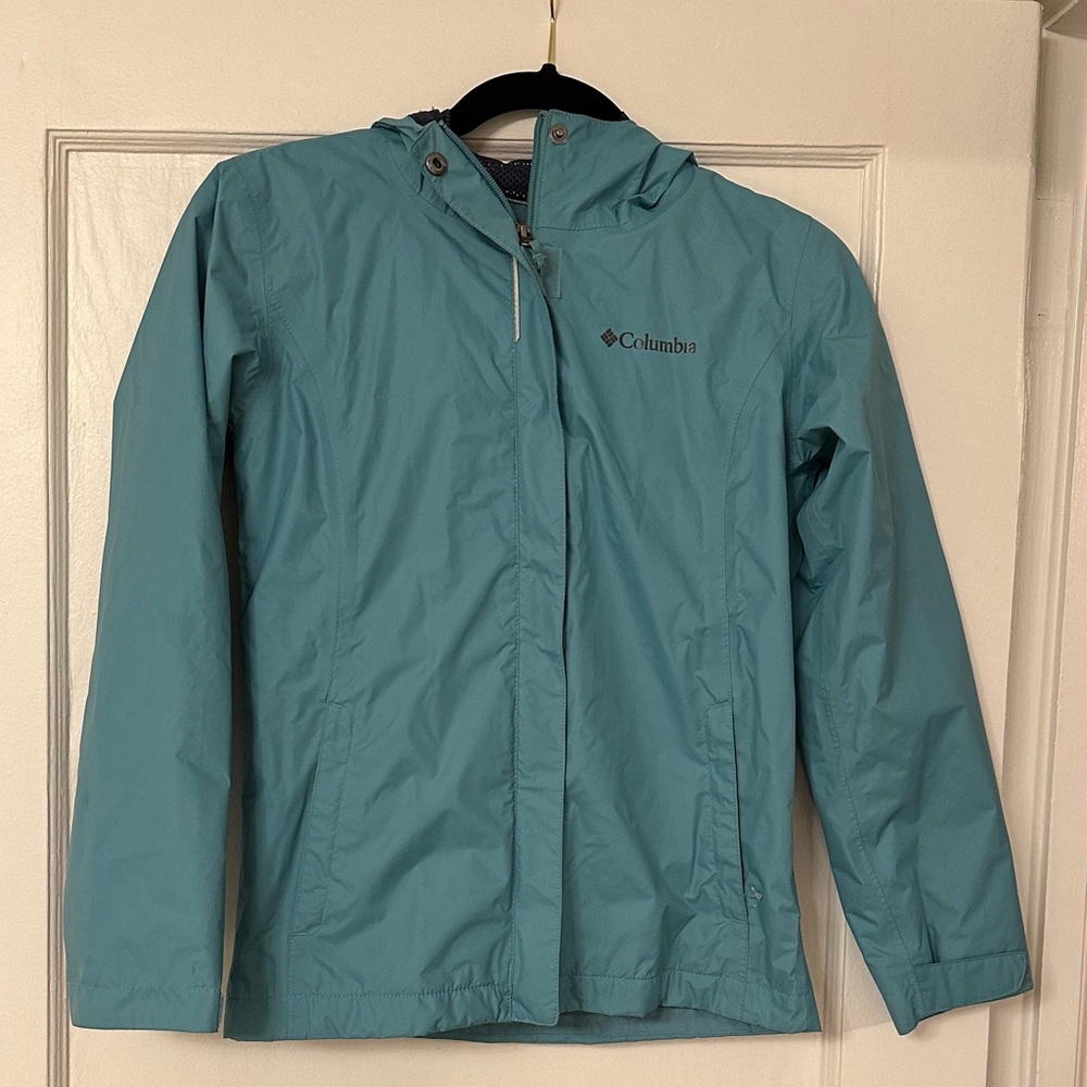 Girls Columbia Aqua Hooded Windbreaker M